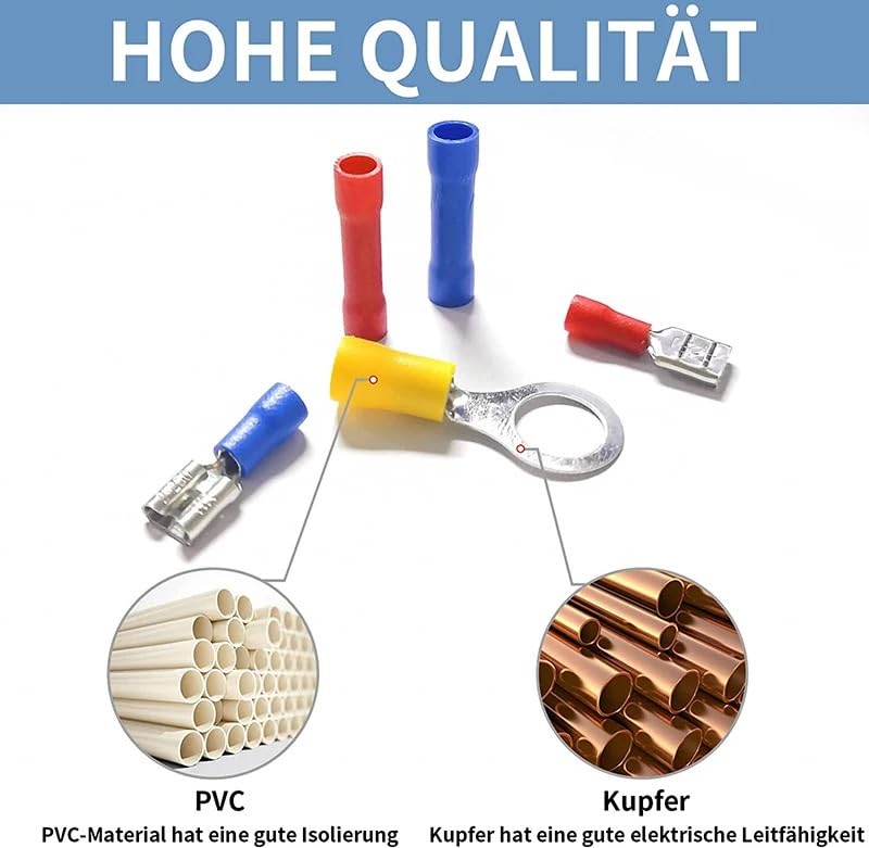 500pcs Spade Crimp Terminal Assorted Electrical Wire Cable Connector Insulated Ring Fork Butt Ring Lugs Rolled Set VUQLDHAYZ