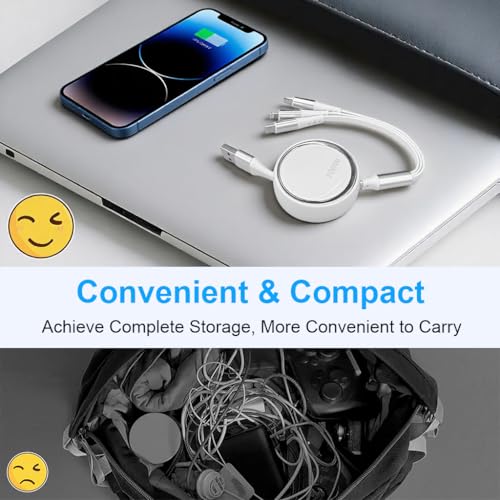 Image of Verilux Car Charger Cable 3 in 1 Fast Charger, PD 100W Retractable Car Cable with USB A /C to USB C /Lighting /Micro, 480Mbps Data Transfer for iPhone 17 /16 /15 /14, Galaxy S24 /S23, Android, Laptop, White