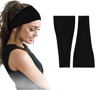 أربطة رأس قطن للنساء والرجال مصنوعة من 95% قطن مصري غير قابلة للانزلاق بتصميم واسع، عبوة من قطعتين (لون أسود ×2، مقاس واحد)