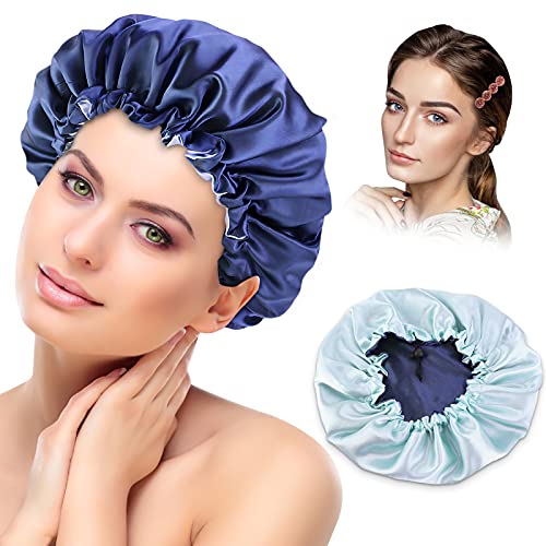 ORMIA ナイトキャップ シルクキャップ ヘアピンギフト 二層デザイン 天然シルク 摩擦軽減 頭皮保湿 枝毛防止 就寝用 産後用 紐調節 サイズ調整可能 +颜色