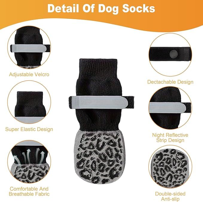 Image of KUTKUT 4Pcs Dog Socks to Prevent Licking Paws, Dog Socks for Hardwood Floors Anti Slip for Traction Control,Dog Grippy Socks for Senior Dog Small Medium Large Dogs on Tile Floors(SIZE:XL, L*W:20*8cm)