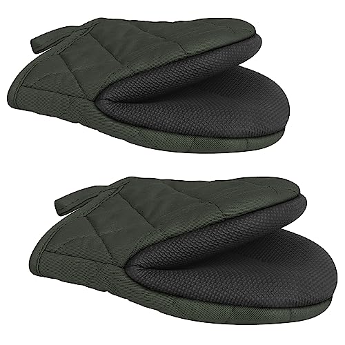 1 Pair Short Oven Mitts - Silicone Kitchen Oven Gloves High Heat Resistant 500℉, Mini Oven Mits with Non-Slip Grip Surfaces and Hanging Loop for BBQ, Baking, Cooking and Grilling (Grey)