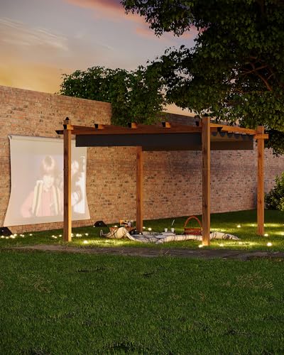 Image of KYBOLT 10x13 Ft Outdoor Pergola with Retractable Canopy Upgraded Aluminum Wood Grain Patio Pergola for Modern Backyard Deck Porch Grape Trellis - Gray