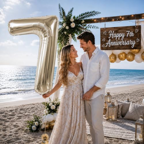 Image of KatchOn, Number 7 Balloon, 40 Inch Champagne Gold Foil Number Balloon