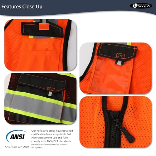 Image of JKSafety Hi Vis Reflective Safety Vests for Men Women High Visibility Vest with Pockets Mesh Fabric Construction Safety Apparel Neon Vest for Work (220-OBlack 4XL)