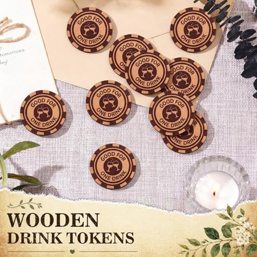 Image of Marsui 100 Pcs Wooden Drink Tokens Bulk for Wedding Personalised Drink Tickets Poker Chips for Guest Wedding Favours Beverage Birthday Parties Bar Table Decoration Supplies (Poker Chip Pattern)