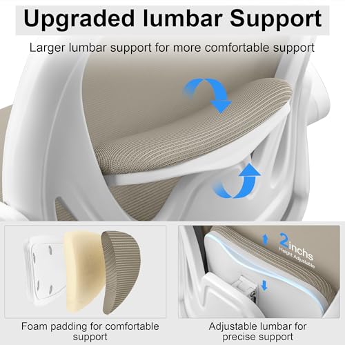 Image of Drafting Chair Tall Office Chair with Flip-up Armrests, Adjustable Height, and Enhanced Lumbar Support - Ergonomic Rolling Stool, Back Support, and Adjustable Foot Rest Ring for Standing Desk Khaki