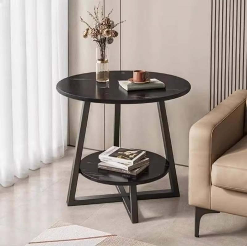 Image of Side Table Stands Couch Side, Swivel TV Tray Table, C-Shaped End Table, Small Center Table for Home Office for Bedroom, Living Room | Closet with Dustproof Door (Round Table-YZ-07)