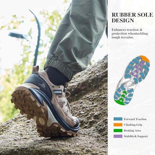 Queday Mens Womens Leather Waterproof Hiking Shoes Lightweight Outdoor Walking Shoes Breathable Suede Hike Trekking Trails Camping Climbing - Image 4