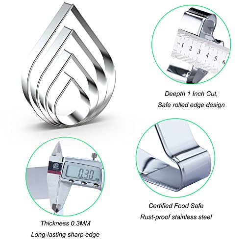 Teardrop/Raindrops Cookie Cutter Set Large - 5 Inch, 4 Inch, 3 Inch, 2 Inch -Water Drops Rose Flower Petal Cookie Cutters Molds - Stainless Steel #TOP2