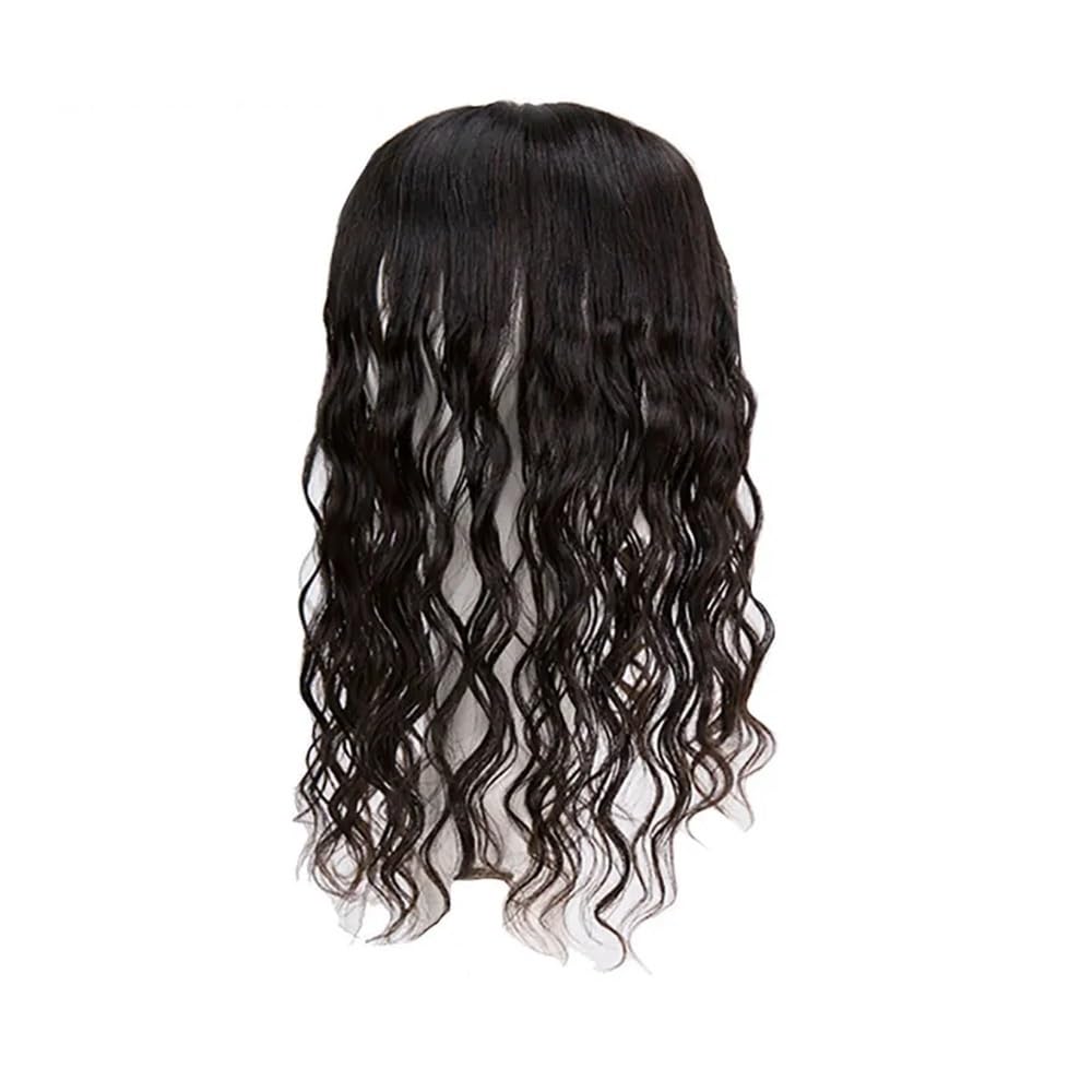 Topper for capelli umani ricci for donne con capelli diradati, attaccatura dei capelli naturale a base di seta, posticci ondulati(22 inches,12x13cm)