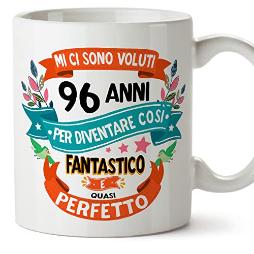 Mugffins Tazza 96 Compleanno- In italiano - Mi ci sono voluti 96 anni per diventare cosi fantastico - 350 ml - Regalo Originale e Divertente