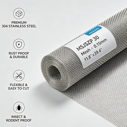 Image of 30 Mesh 304 Stainless Steel Wire Mesh Roll, 0.15mm Wire Diameter, 11.8 inchx39.4 inch Rust Proof Flexible Metal Screen, Easy to Cut for Vent Covers, Window Screens, Filters, Garden DIY Projects
