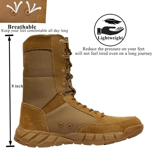 Image of Lightweight Mens Tactical Shoes Combat Boots Coyote Brown Boots Military Training Lace Up Outdoor Hiking Breathable Army Shoe Side Zipper