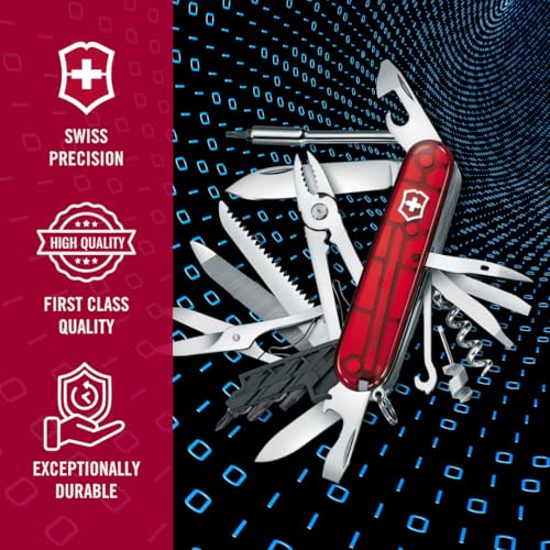 Victorinox Cyber Tool L, Navaja multiusos suiza con 39 funciones, incluyendo lima para metal, portabrocas, bolígrafo y alicates, color rojo