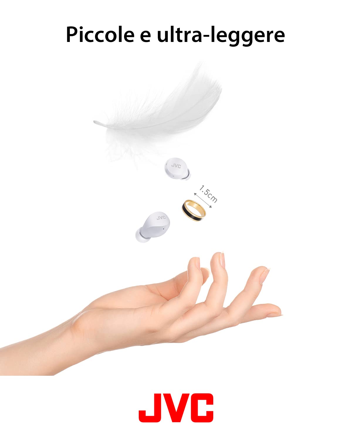 JVC, Cuffie Bluetooth HA-Z66T, Bluetooth 5.1, Resistenti agli Schizzi IPX4, Dimensioni Ridotte, Cuffie Wireless con Batteria Fino a 23 ore, Accensione/Spegnimento Automatico, White