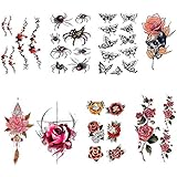 【Juego de tatuajes temporales para mujeres, adultos y niñas】 Contiene 8 hojas de pegatinas de papel para tatuajes temporales, muy divertido para fiestas, eventos especiales también para probar cómo se vería un tatuaje real.