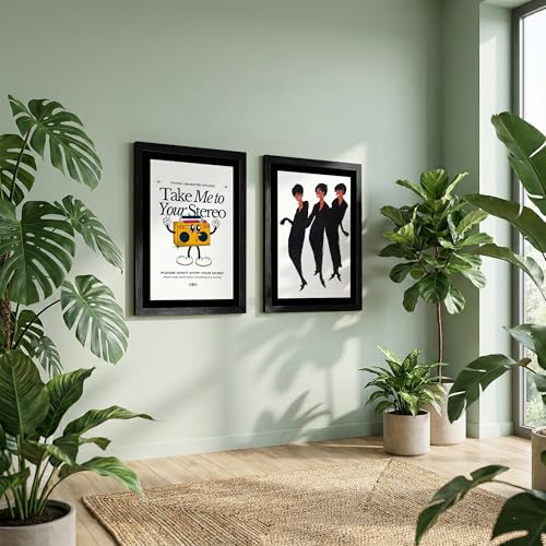 Image of NoWorries Retro Music and Fashion Disco Art Wall Painting | Vintage Stereo Quote & Dancing Silhouette Posters Frames | Premium 300 GSM Paper Print with Synthetic Wooden Frame | Modern Aesthetic Wall Decor for Living Room, Bedroom, Music Room & Office (Set of 2) (BLACK, ART-6, 10X13INCHES)