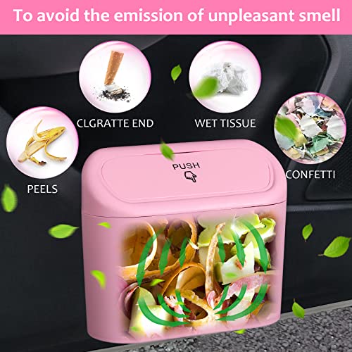 Image of Accmor Car Trash Can with Lid, Vehicle Trash Bin Car Dustbin Garbage Organizer Holder with One Roll Trash Bag, Portable Hanging Mini Leakproof Cars Storage Bag Container for Auto, SUV, Office (Pink)