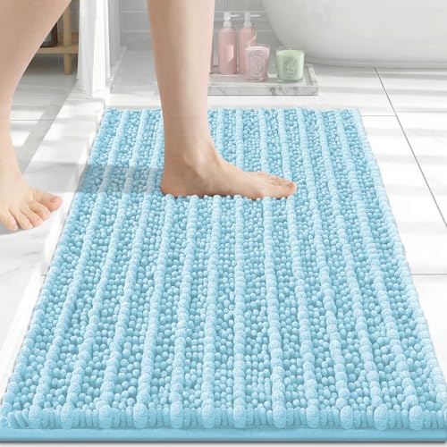 Image of Arotive Luxury Bathroom Ruuner Rugs 30x17, Extra Soft Thick Absorbent Shaggy Chenille Bath Rugs, Machine Wash Dry, Bath Mats for Bathroom Floor, Tub and Shower, Home Decor Accessories, Blue