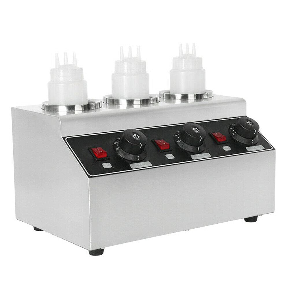 SHZICMY Dispensador de bomba de acero inoxidable, calentador de salsa y queso, eléctrico comercial, calentador de salsa con 3 cabezales