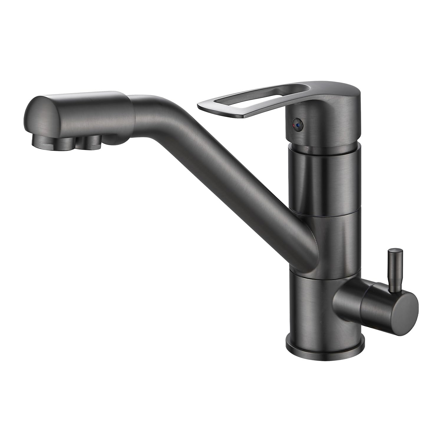 Rubinetto da cucina a 3 vie, girevole a 360°, rubinetto per lavello con beccuccio flessibile, G3/8" (rubinetto triplo connettore con filtro dell'acqua, grigio)