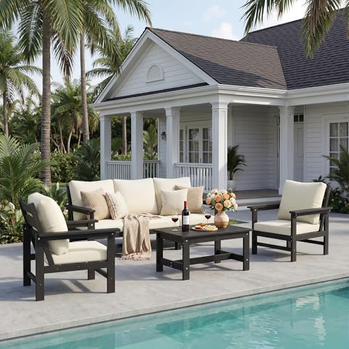 Image of UDPATIO 6 Pieces Patio Furniture Sets HDPE Outdoor Furnitue Modular Sofa Set with Cushion All Weather Conversation Set for Deck Yard Garden Poolside