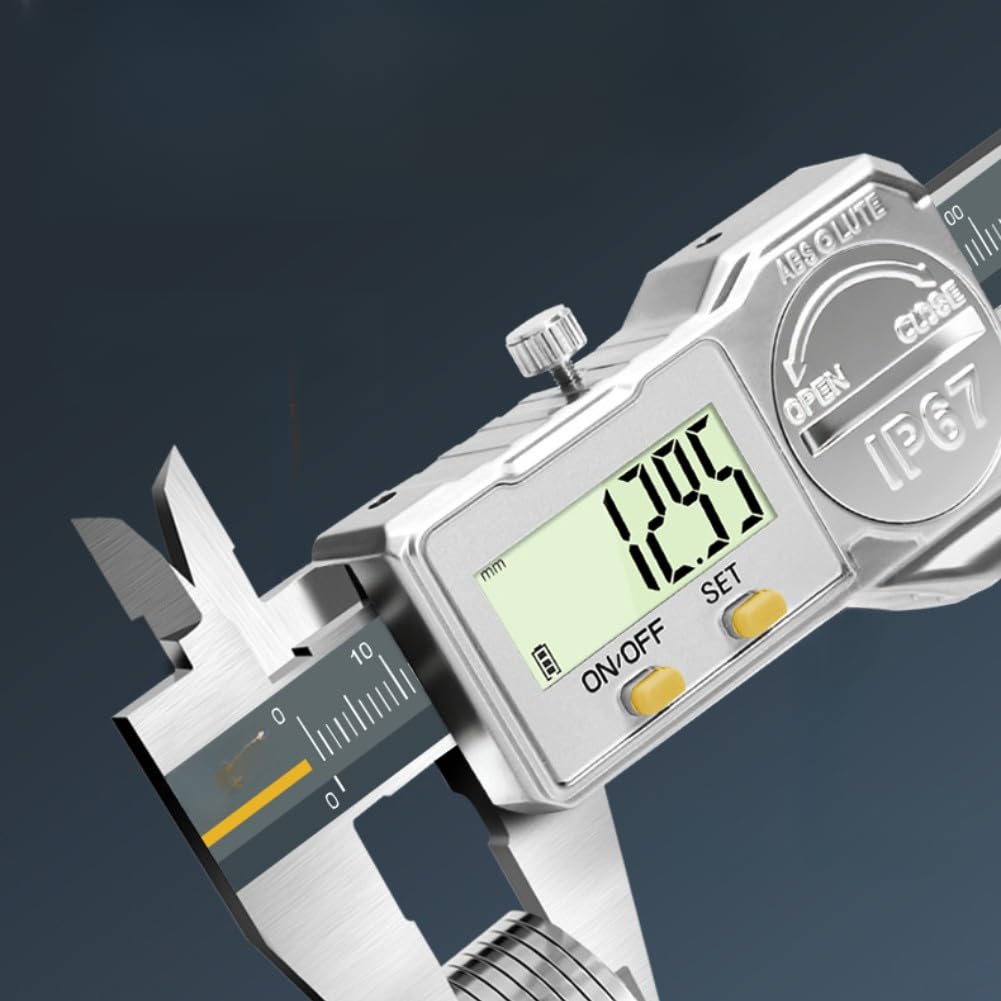 Industrieller digitaler Messschieber, 150 mm, IP67, wasserdicht, Edelstahl, hohe 0,01 mm gehärtete Backen, Messgerät