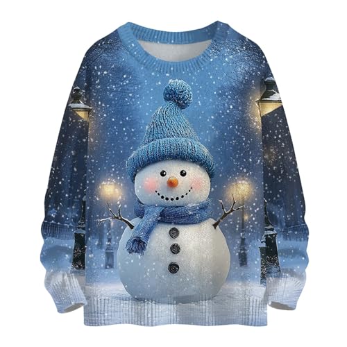 Funny Christmas Shirts Long Sleeve Crewneck Pullover Girls Sweaters 10-12 Casual Funny Xmas Print Comfy Cute Shirts for 10-12 Loose Fit Lightweight Holiday Fall Winter Sweaters Light Blue-140