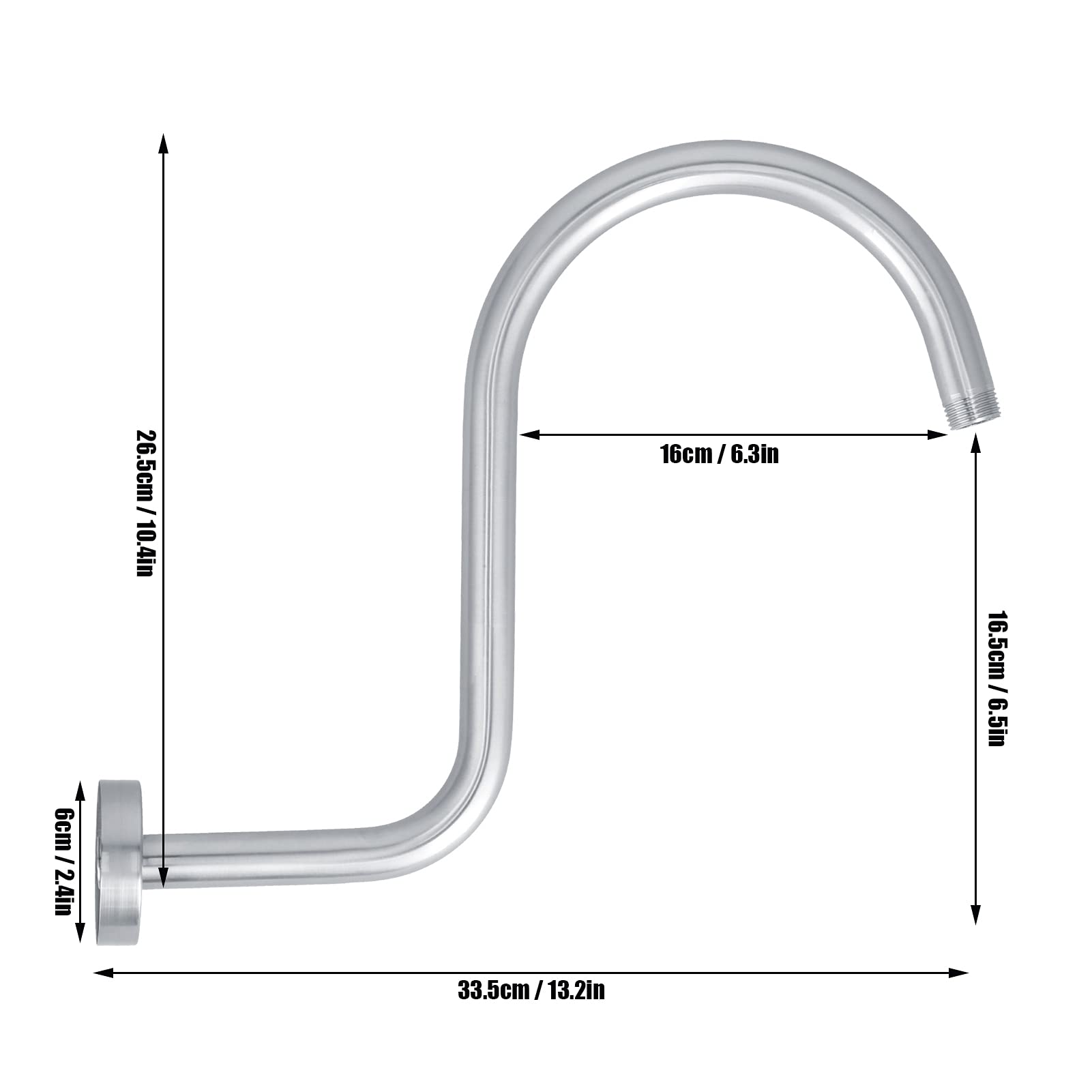 Tissting Braccio Doccia a Parete, Estensione Braccio Doccia Acciaio Inox a Forma di S con Collo di Cigno, Prolunga Soffione Doccia 6.5 Pollici, Materiale Acciaio Inox, per Casa, Bagno, Hotel