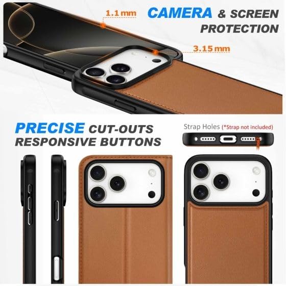 Image of WHITBULL Royal Leather Detachable 2 in 1 Flip case Cover for iPhone 17 Pro (Brown)