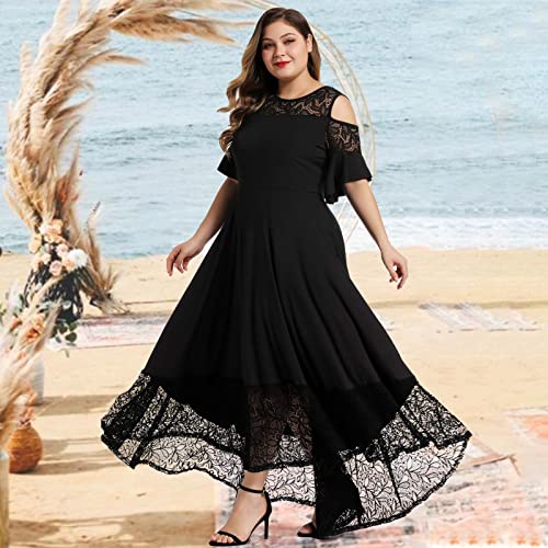 LALAGEN Womens Plus Size Lace Cold Shoulder Casual Long Plain Evening Party Maxi Dress L-5X3