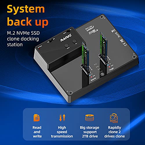 MAIWO Dual-Bay M.2 NVME Clone Docking Station, Duplicatore Esterno per SSD, USB C 10Gbps, Supporto B&M-Key SSD. K3015P