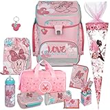 Pridera Minnie Mouse - Scooli Undercover EasyFit Schulranzen-Set 11tlg. Brotdose und Trinkflasche, Stifteköcher, Brustbeutel, mit passender Sporttasche und Schultüte