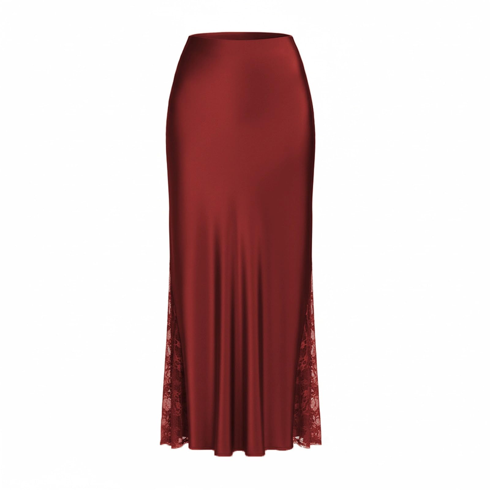 DUddTTW Midi Long Skirt High Waisted Elastic Women's Maxi Skirts A-Line(Wine Red,Lagre)