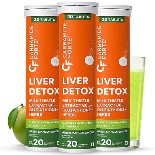 Image of Carbamide Forte Liver Detox Supplement | Fatty Liver Detox Tablets with Clinically Researched Ingredients | Just Drop, Dissolve, Fizz & Drink | Green Apple Flavour - 60 Effervescent Tablets