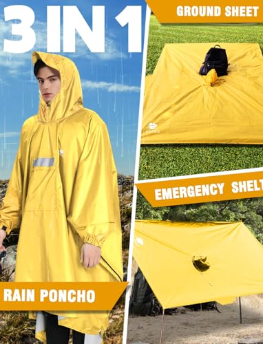 Image of ANYOO Hooded Rain Poncho for Adults Waterproof Lightweight Rain Coat for Men Women Reusable Rain Jacket for Emergency Outdoor