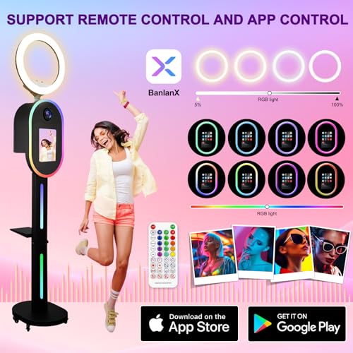 Image of Photo Booth for iPad 10.2 inch 10.5 inch 10.9 inch 11 inch 12.9 inch 13 inch for Camera Dualuse Photobooth Machine Selfie Station Stand APP Control RGB Light Music Sync Light Box with Honeycomb Boxes for Rental