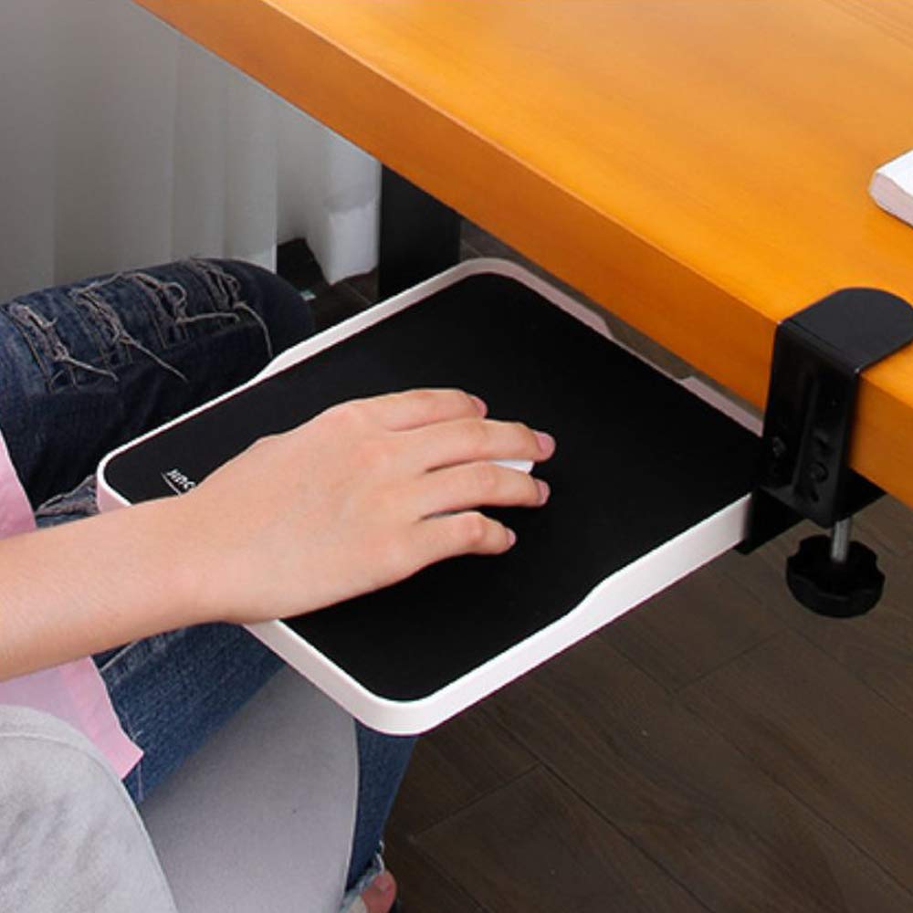 Supporto per mouse con morsetto da posizionare sotto la scrivania, con morsetto per piattaforma per mouse, ergonomico, estraibile (nero)