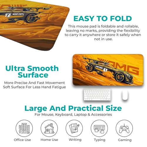 Image of Mercides-AMG Gaming - Extended 80x33CM Large Rubber Base Mat with Stitched Edges, Non-Slip Design for Ultimate Setup Accessories & PC Use - Long Pad for Gamers