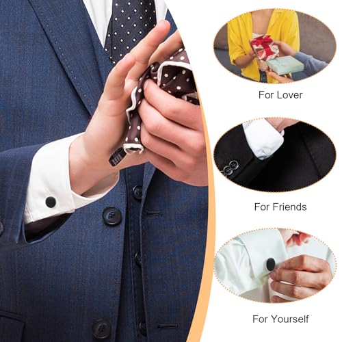 8 Pcs Men's Classic Cufflinks Cuff Links for Men Silver Black Striped Disc Square Rectangle Cuff Links Shirt Suit Men’s Jewelry or Accessories for Wedding Groom Business Elegant Gift3