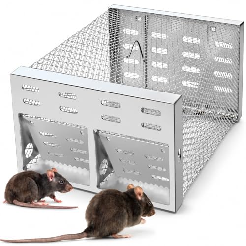 Humane Rodent Trap for Indoor & Outdoor Use - Automatic Multi-Catch Metal Cage with Dual One-Way...