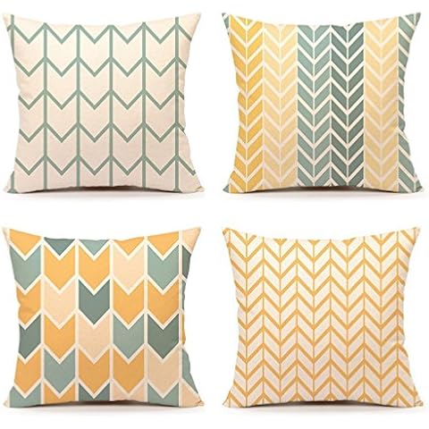 TIDWIACE Orange Yellow Cushion Cover Cotton and linen Throw Pillow Case Cushion Cover Home for Sofa Chair Couch/Bedroom Decorative Pillowcase 18x18Inch 45x45cm 4 Piece Set Cover