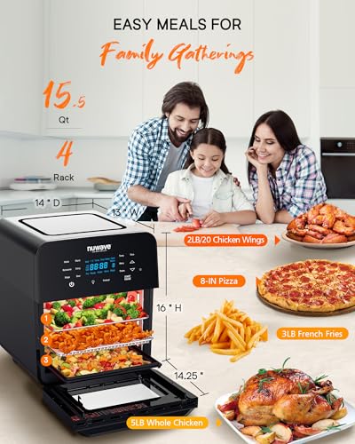 Image of Nuwave Brio 15.5Qt Air Fryer Toaster Oven & Rotisserie Kit, 2024 New Advanced Turbo Convection Tech, Healthy PFAS Free, Max Even & Crisp, Powerful 1800W, 50-425F, 150 Presets, Smart Probe, 4 Rack