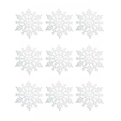 Pop The Party 9Pcs Glitter Snowflake Hanging Christmas Tree Decorations with Gold Rope for Christmas Decorations Tree Window Door Decoration (White)