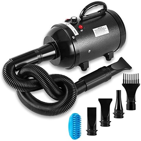 NESTROAD Dog Dryer, 4.3HP/3200W High Velocity Pet Hair Dryer, Stepless Adjustable Speed, Quick-Drying, Reduce Noise & Heat Insulation, 4 Nozzles and a Brush, Black Cover