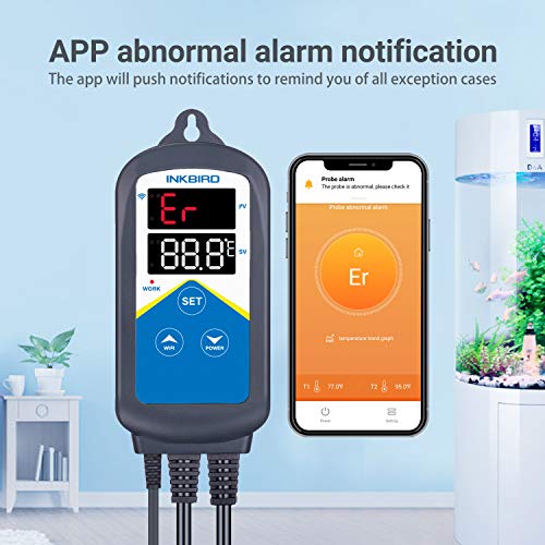 Inkbird ITC-306A Thermostat Chauffage WiFi,Regulateur de Temperature Prise Thermostat Aquarium Thermostat avec Double Sonde TPE,2 Relais 220V pour Pompe Aquarium,Poissons,Chauffe Piscine Intérieur - Image 5