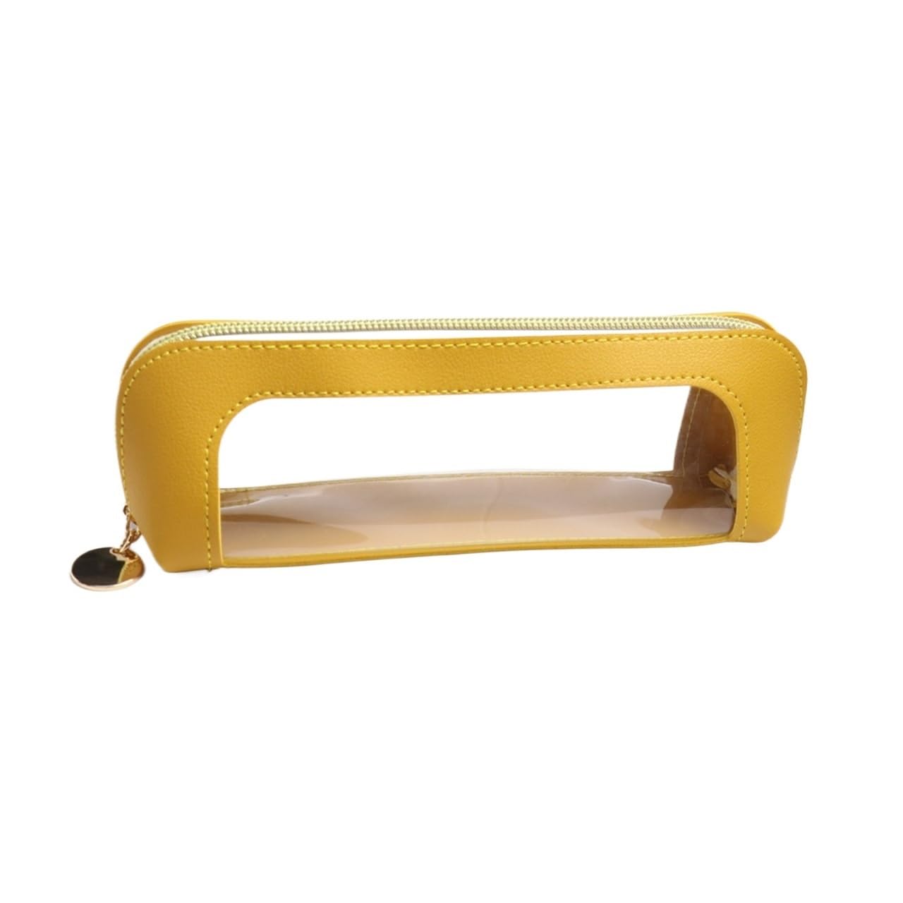 Astuccio per penne e matite, piccolo, portatile, con cerniera, trasparente, impermeabile, organizer per cosmetici, articoli di cancelleria da viaggio (giallo)