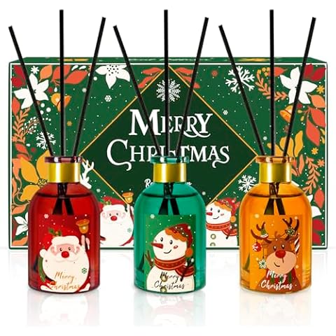 SCENTORINI Christmas Reed Diffuser Set, Christmas Essential Oils Diffuser, Cedar, Apple Cinnamon, Lemon Soda, 5.3 Fl.oz, Pack of 3, Reed Diffuser for Christmas Decorations Gift Cover