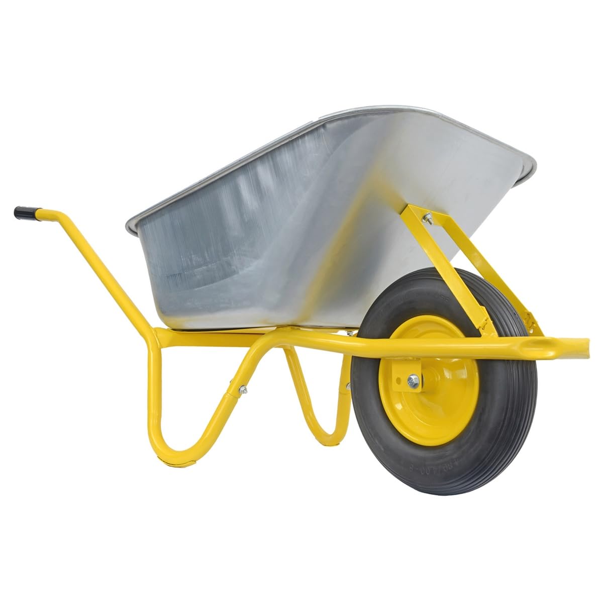 Matrix Schubkarre Profi 100l Liter 250 kg mit zusätzlichem Bodenblech pannensichers PU-Rad Schubkarren groß Garten Scheibtruhe Bauschubkarre | Mulde verzinkt | Metall Felge mit Kugellager | Farbe gelb